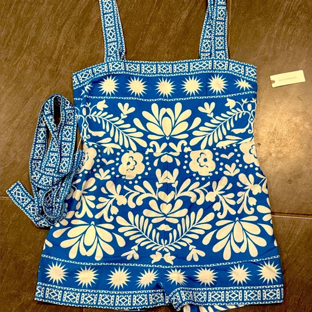 Anthropologie Saylor Catrice Linen Blend Sleeveless Belted Romper